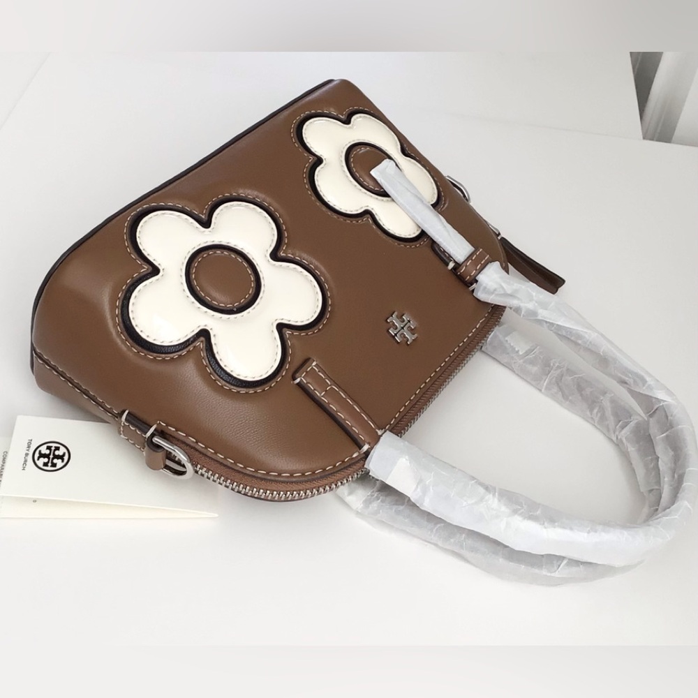 Tory Burch Emerson Dome Satchel Crossbody Bag Floral Applique NWT In Pac…